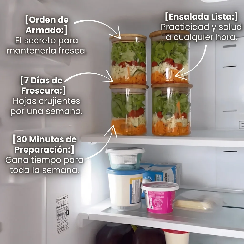 Ensaladas en frasco listas en el refrigerador