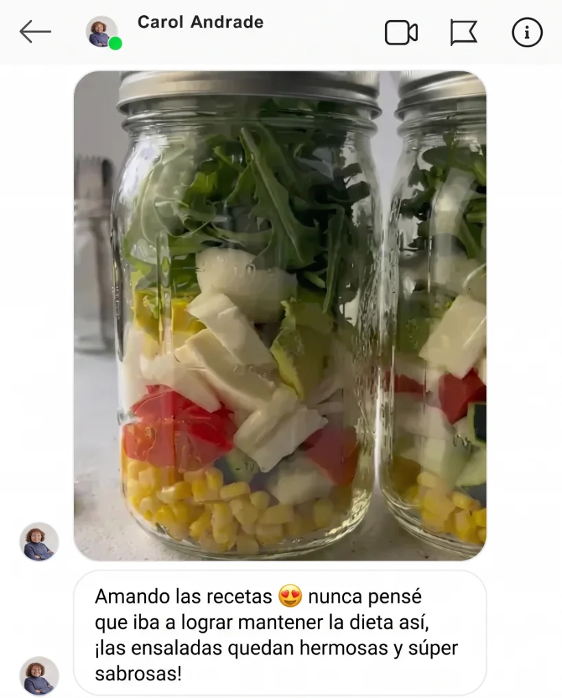 Mensaje de Carol Andrade sobre las ensaladas en frasco