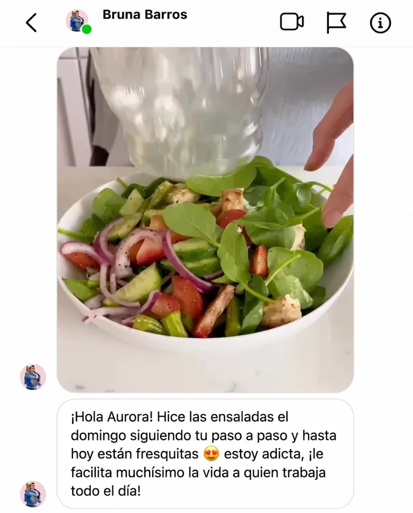 Mensaje de Bruna Barros sobre las ensaladas en frasco